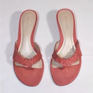 Ann Taylor Coral Scalloped Laser-Cut Leather Thong Sandals